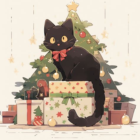 Cute anime Cute anime illustration. Black kitty.Christmas tree. Ai generated. Cute anime illustration. Black kitty.Christmas tree. Ai generated. Cute anime illustration. Black kitty.Christmas tree. Ai generated. Christmas Tree Anime, Cute Anime Illustration, Christmas Cat Drawing, Cats Draw, Christmas Black Cat, Xmas Couple, St Patricks Day Cards, Kitty Christmas, Anime Illustration