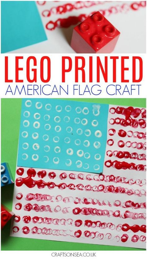 American Flag Craft, American Flag Crafts, Fourth Of July Crafts For Kids, Lego Print, Fourth Of July Crafts, Flag Crafts, Room Decor Crafts, Summer Camp Crafts, 4th July Crafts