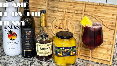 Great summer beverage—combination of Stella Rosa Black, Hennesy cognac, and Malibu Rum. The rum infused pineapples are a great addition. #malibucocktail #malibudrinks #rum #pinacolada #hennessy #cognac #stellarosawine #stellarosablack #sparklingwine #wine #liquor #cocktails #cocktailrecipe #cocktailhour #happyhour #infused #infusedpineapples #pineapple Stella Rosa And Hennessy, Stella Rose Black Mixed Drinks, Stella Rosa Wine Recipes Cocktails, Blackberry Drink Recipes, Stella Rosa Wine Recipes, Stella Rosa Black, Hennessy Drinks, Simple Drinks, Stella Rosa Wine