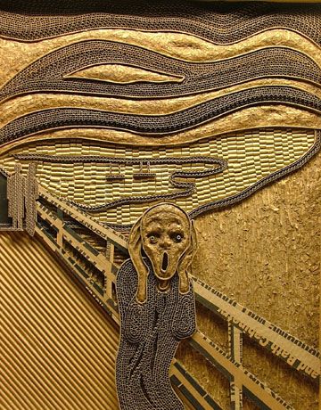 Scream Munch, Munch Scream, Cardboard Relief, Cardboard Sculptures, Art Upcycling, Art Parodies, Le Cri, Cardboard Sculpture, Creation Art