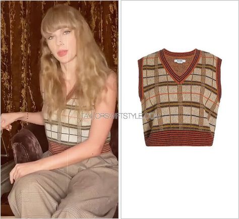 Taylor Swift Sweater, Midnights Mayhem With Me, Taylor Swift Fashion, Taylor Swift Top, Plaid Sweater Vest, Yellow Blonde, Brand Pop, Sweater Vests, Tanya Taylor