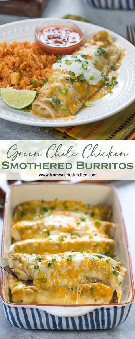 These Green Chile Chicken Smothered Burritos are a seriously delicious way to satisfy your craving for Mexican food. Simple ingredients, easy prep, incredible result! Chicken Smothered Burritos, Smothered Burritos, Chicken Smothered, Authentic Mexican Recipes, Green Chile Chicken, Food Simple, Yummy Chicken, Healthy Vegetable, Easy Mexican