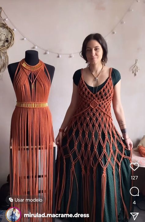 Macrame Tops Boho, Macrame Dress Diy Free Pattern, Tshirt Macrame, Lion King Costume, Macrame Clothes, Pola Macrame, Macrame Knots Pattern, Macrame Dress, Macrame Bag