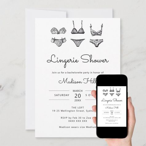 Lingerie Bridal Shower Invitations, Madison Smith, Lingerie Shower Invitations, Lingerie Shower, Modern Calligraphy, Bridal Shower Invitations, Shower Invitation, Bachelorette Party, Wedding Stationery