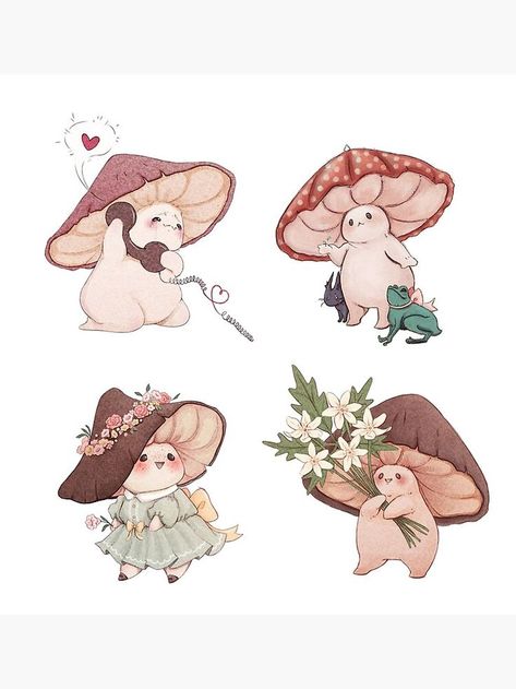 Dec 13, 2021 - Buy "Four Vibrant Mushrooms Friends " by Fairydrop as a Photographic Print Hats, Flowers, Animals