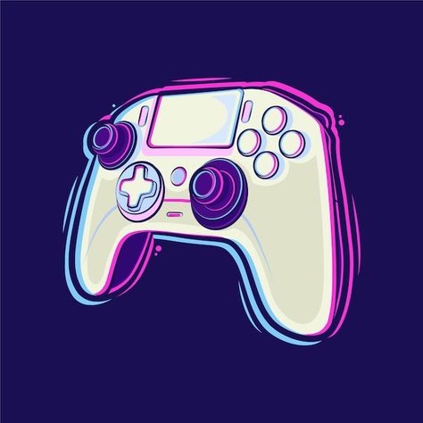 Playstation stick controller cartoon ill... | Premium Vector #Freepik #vector #controller #gamepad #game-control #game-console Video Game Controller Drawing, Game Console Illustration, Controller Illustration, Gamer Cartoon, Games Icon, Stick Game, Video Game Backgrounds, Control Game, Game Room Signs