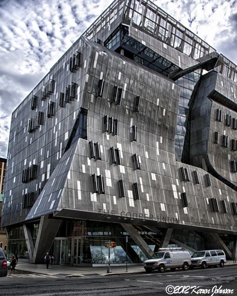 Cooper Union building designed by Thom Mayne Cooper Union Architecture, Morphosis Architects, Cooper Union, Karen Johnson, California Architecture, Deconstructivism, Eco Buildings, Landmark Buildings, Skyscraper Architecture