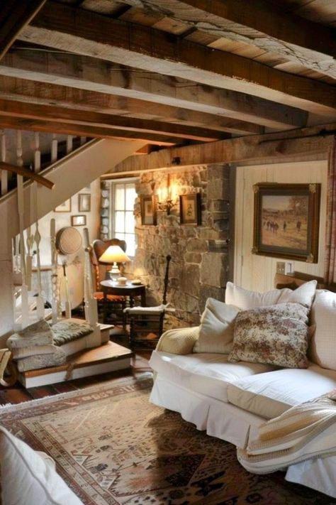 Stone Cottages Interior, Cottage Home Interior, Cottage House Interior, English Cottage Interiors, Cabin Renovation, Cabin Rustic, Bloxburg Houses, Log Cabin Rustic, English Cottages