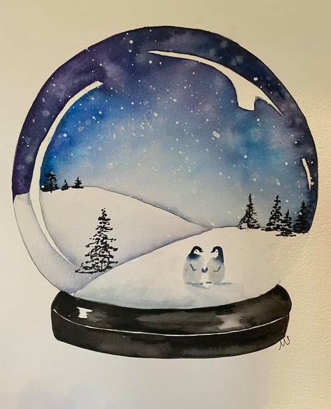 Snow Globes Drawing, Snowglobe Painting, Snowglobe Drawing, Snow Globes Painting, Snow Globe Drawing, Snow Globe Painting, Snowglobe Watercolor, Snow Globe Art Lesson, Christmas Snow Globe Drawing