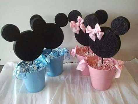 Baby Shower Boy Theme, Baby Shower Minnie Mouse, Mickey Centerpiece, Disney Gender Reveal, Baby Shower Themes For Boys, Minnie Baby Shower, Mickey Baby Showers, Mickey Mouse Baby Shower, Pregnancy Gender Reveal