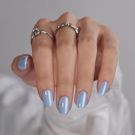 Light Blue Chrome Nails, Blue Chrome Nails, Blue Gel Nails, Nails Kit, Light Blue Nails, Chrome Nails Designs, Press On Nails Short, Short Square Nails, Nails Blue