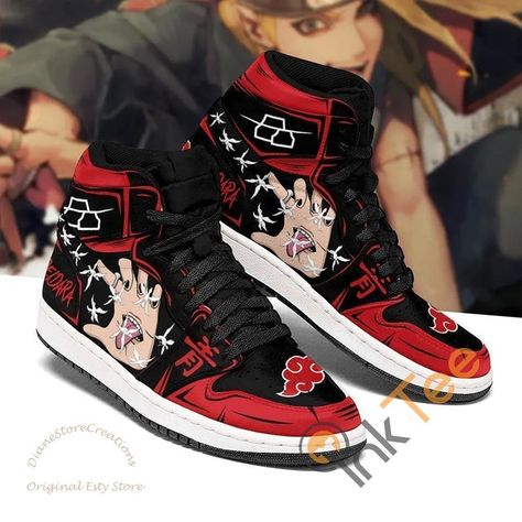 Japan Anime Custom SneakersAir JD13 Shoes Vegan Leather | Etsy Naruto Deidara, Baskets Jordans, Naruto Shoes, Anime Sneakers, Basket Anime, Costume Anime, Basket Style, Jordan Sneakers, Shoes Sport