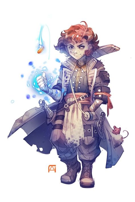 Halfling Artificer, Gnome Character Art, Rogue Arcane Trickster, Dnd Halfling, Halfling Rogue, Arcane Trickster, Pathfinder Character, Heroic Fantasy, Roleplay Characters