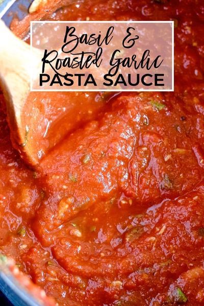 Try my easy basil roasted garlic tomato sauce today. This pasta sauce is thick and full of garlic and fresh basil. Serve it with your favorite pasta! Best Tomato Basil Pasta Sauce, Tomato Basil Pasta Sauce Recipe, Roasted Garlic Tomato Sauce Canning, Pasta With Stewed Tomatoes, Homemade Garlic Pasta Sauce, Roasted Tomato Pasta Sauce Recipes, Roasted Tomato Basil Pasta, Homemade Pasta And Sauce Recipe, Fresh Pasta Sauce Homemade