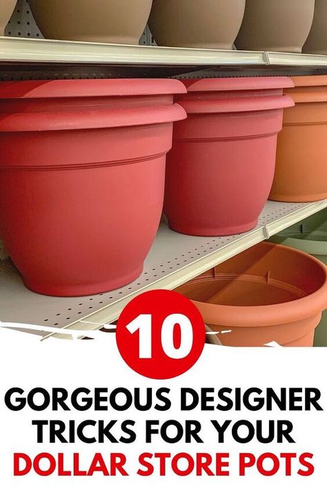 Decorate for cheap with these quick plastic planter updates. Beautiful budget friendly pot upgrades for your front porch, backyard, bedroom, kitchen or living room home decor. Cheap Planters, Cheap Flower Pots, Planter Project, Plastic Planter, Brick Detail, Planting Pots, Painting Concrete Porch, Large Flower Pots, Plastic Plant Pots