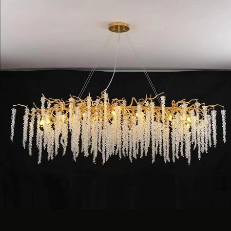 Puvaue Crystal Tree Branches Chandeliers Gold Luxury Round Raindrop Pendant Light Fixture 9 Light Tassel Ceiling Hanging Light for Dining Room Bedroom Living Room Entryway 23.7" - Amazon.com Kitchen Island Hanging Lights, Modern Luxury Lighting, Bookcase Organization, Branch Chandelier, Modern Lighting Design, Rectangle Chandelier, Gold Luxury, Living Room Ceiling, Crystal Tree