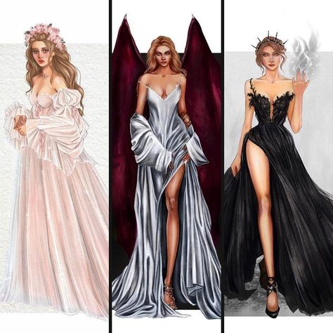 The Archeron Sisters Fanart, Acotar Feyre Dress, Feyre Dress, Nesta Archeron Fanart, Archeron Sisters, Court Outfit, Celestial Dress, Sara J Maas, Feyre And Rhysand