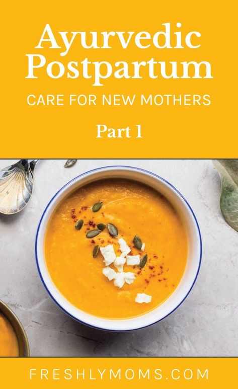 Ayurveda offers a holistic set of guidelines on caring for new mothers and restoring the delicate balance of energies within the postpartum body. From the first week postpartum and onward, this is what Ayurvedic care looks like and the wisdom behind the various practices. Tap the pin to learn about these 6 holistic practices. motherhood tips | postpartum advice | postpartum recovery Ayurvedic Postpartum Meals, Ayurveda Postpartum Recipes, Postpartum Ayurvedic Recipes, Post Partum Healing Soup, Stewed Fruit Postpartum, Ayurvedic Soup Recipes, Ayurvedic Post Partum Recipes, Nutrient Dense Postpartum Meals, Postpartum Ayurveda