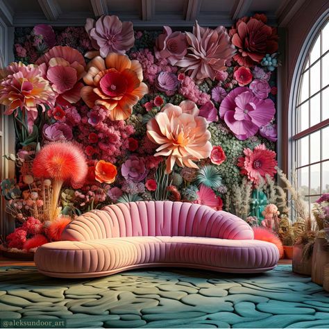 Flower Accent Wall Bedroom, Hipstoric Home, Floral Interior Design, Giant Flowers Diy, Wallpapers Posters, Fantasy Flowers, Home Features, Floral Interior, Design Room