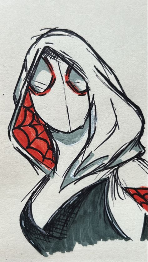 Art Sketchbook Spider Man, Gwen Spiderman Sketch, Gwen Stacy Art Drawings, Spiderman Without Mask, Comics Ideas Draw, Ghost Spider Drawing, Spider Woman Drawing, Spiderman Drawing Reference, Spiderman Drawing Ideas