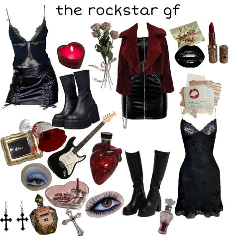 Rockstar girlfriend Grudge Core Outfit, Rockstar Girlfriend Halloween Costume, Mazzy Star Inspired Outfit, Arabella Aesthetic Outfits, J Rock Fashion, Rock Chick Outfits, Scorpio Venus Outfit, Romantic Goth Aesthetic Outfits, Female Rockstar Outfit