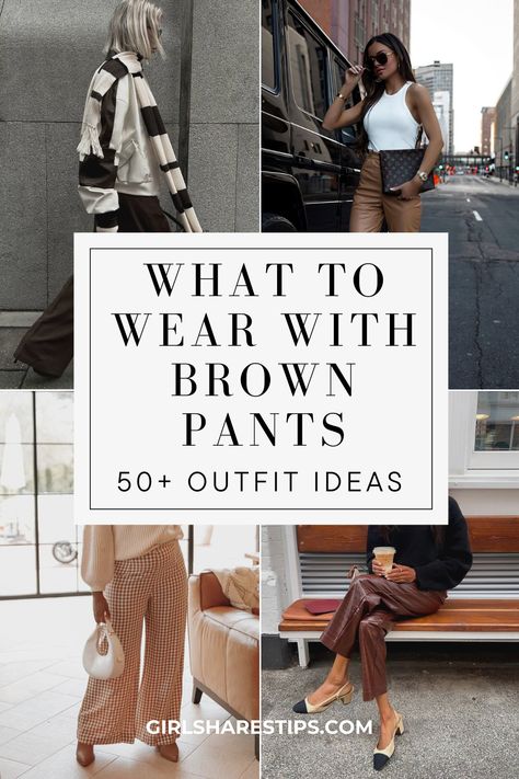 From casual to formal, these stylish looks will have you ready for any occasion. Don't miss out on this fashion-forward guide! | Brown pants outfit | how to style brown pants | brown trousers outfit | outfits with brown pants | brown pants outfit for work | how to style brown jeans | light brown pants outfit | brown pants outfit winter | brown pants outfit summer | brown pants outfit aesthetic | leather brown pants outfit | chocolate brown pants outfit | brown pants outfit women Brown Linen Wide Leg Pants Outfit, Styling Brown Trousers Women, How To Wear Brown Pants Work Outfits, What To Wear With Brown Trousers, Outfits With Brown Courdoroy Pants, Chocolate Brown Wide Leg Pants Outfit, Chocolate Brown Faux Leather Pants Outfit, How To Style Chocolate Brown Pants, Brown Straight Leg Pants Outfit