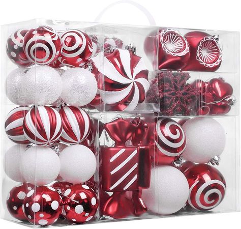 Peppermint Christmas Decorations, Candy Cane Christmas Tree, Peppermint Christmas, Red And White Christmas, Candy Ornaments, Candy Red, Xmas Tree Decorations, Christmas Ornament Sets, Holiday Party Decorations