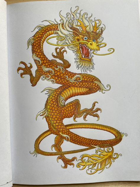 Korean Yong from Dragonology Colouring Companion coloured with Pablo pencils. #koreanyong, #dragonology, #colouringbook, #dugaldsteer, #ernestdrake, #colouringcompanion, #dragon Smaugust 2024, Korean Dragon, Chicken Restaurant, Eastern Dragon, Mythological Animals, Pencil Drawings For Beginners, Korean Painting, Dragon Sketch, Korean Culture