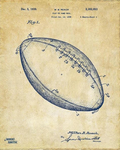 Video Game Wall Art, Football Pillows, Navy Football, Football Drawing, Ball Drawing, Rugby Ball, Patent Drawing, June 18th, Football Art