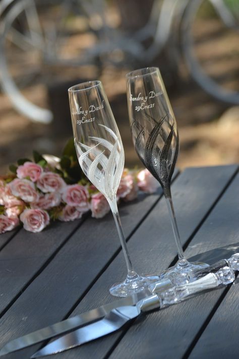 Gift For Bride And Groom, Wedding Champagne Glasses, Cake Serving Set, Cake Serving, Toasting Glasses, Toasting Flutes, Cake Knife, Gift For Bride, Couple Items