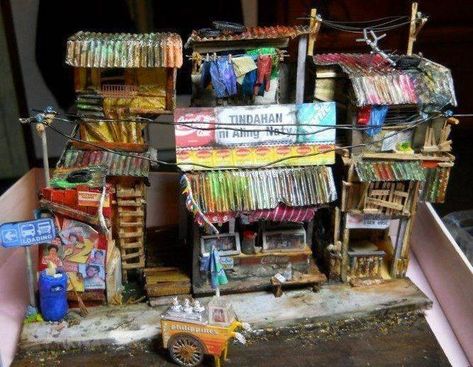 Wood Balcony, Cardboard Dollhouse, Philippine Houses, Reused Materials, Philippine Art, Cardboard Sculpture, Cardboard Art, Urban Setting, Miniature Houses