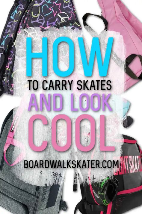 How to Carry Skates Around & Look Good Doing It! - boardwalkskater.com Inline Skating Outfit, Roller Skate Bag Diy, Roller Skating Manuals, Rolling Skate, Roller Skate Bag, Roller Skate Shoe Attachment, Roller Skate Strut Walk, Skate Backpack, Cool Fanny Packs