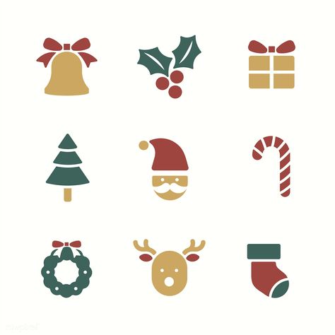 Christmas holiday symbols vector set | free image by rawpixel.com Christmas Present Vector, Icons Christmas, Christmas Main, Holiday Symbols, White Christmas Wreath, Christmas Apps, Hand Drawn Cards, Ornaments Homemade, Christmas Iphone