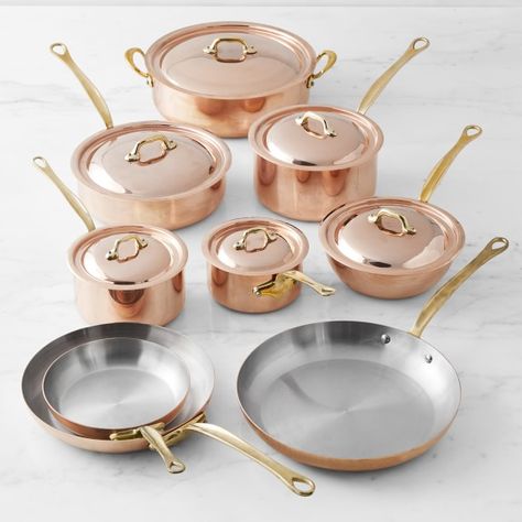 Copper Cookware | Copper Pots and Pans | Williams Sonoma Copper Cookware Set, Entertaining Table Settings, Table Setting Inspiration, Fine Restaurant, Copper Pans, Copper Cookware, Pots And Pans Sets, Copper Pots, Culinary School