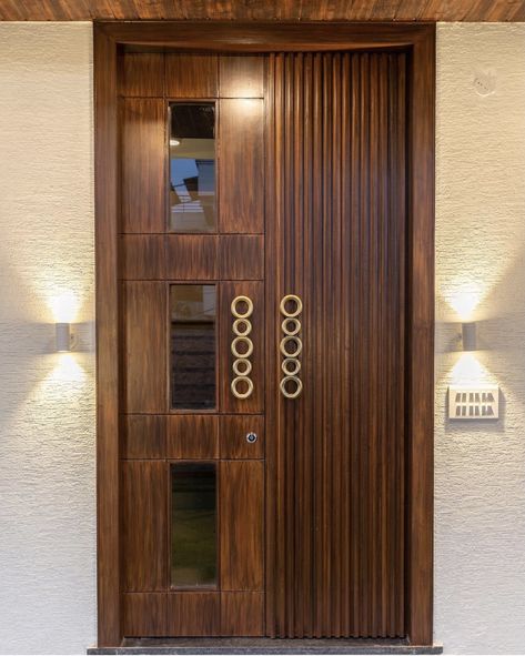 Glass Wooden Door Design, Double Door Safety Door Design, Safety Double Door Design Entrance, Latest Indian Main Door Designs, Main Entrance Wooden Doors, Entry Door Designs, Flush Door Design, Modern Entrance Door, House Main Door Design