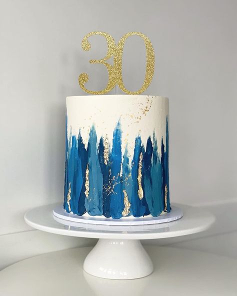 Cake Blue And White, Royal Blue And White Cake, Blue Gold And White Cake, Blue White And Gold Cake, Blue Gold Cake, Cake Designs Blue, Navy Cake Ideas, Cake Designs Blue And Gold, Blue 30th Birthday Cake