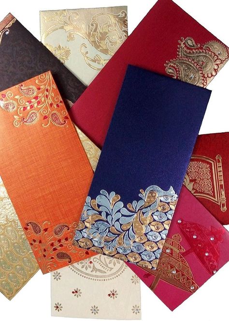 This amazing Indian design style of luxurious envelope is perfect for an indian themed wedding. Premium, exclusive Hand Made Beautifully Designed envelope with vibrant Royal Color with Golden Sparkling & Art Work on Glossy Paper. This unique great fit to indian wedding invite like wedding invitations and engagement party invites. A fancy indian chic envelope is a stunning idea for themed wedding stationary. Fancy Envelopes Weddings, Wedding Gift Envelope Ideas, Wedding Envelope Design Indian, Money Envelope Design Wedding, Money Envelope Design, Envelope Design Ideas, Wedding Envelopes Handwritten, Inviting Card, Wedding Envelope Design