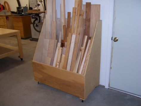 Scrap lumber: how do you store your wood? - by Stevinmarin @ LumberJocks.com ~ woodworking community Plywood Storage Rack, Clean Basement, Taller Tips, Lumber Storage Rack, Wood Bin, Wood Cart, Plywood Storage, Lumber Rack, Wood Storage Rack