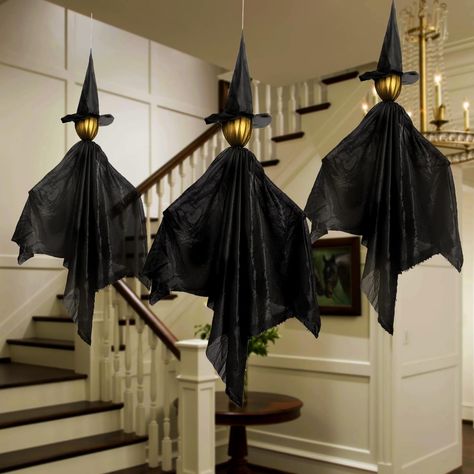 PRICES MAY VARY. 【Package Includes】 3 pieces of large hanging black witch Halloween outdoor decorations. The Halloween glowing witches hang with glowing heads and witch hats, battery operated for Halloween, party suppliers, holiday décor, and yard decorations. 【Unique Design】 Approximately 15" large glowing witches with LED lights. Create a mysterious atmosphere for your Halloween and leave unforgettable memories to your guests and neighbors. 【High Quality】 Our Scary Witch decorations outdoor ar Halloween House Outdoor, Michael Myers Yard Decoration, Fall Decor Halloween, Halloween Party Decor Indoor, Witches Den Halloween Decor, Harry Potter Halloween Decorations Yard, Halloween Decor Inside, Halloween Party For Teens, Halloween Home Decor Outdoor