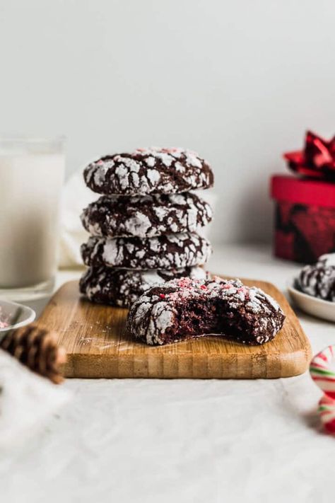 Chocolate Peppermint Crinkle Cookies | Sift & Simmer Gluten Free Crinkle Cookies, Chocolate Crinkle Cookies Recipe, Gf Treats, Meaningful Eats, Gluten Free Christmas Cookies, Gf Cookies, Crinkle Cookies Recipe, Chocolate Crinkle, Chocolate Mint Cookies