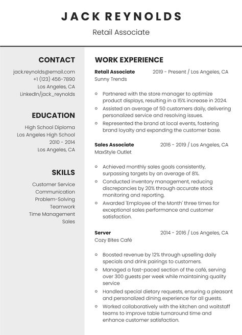 Simple Retail Resume Free Google Docs Template Retail Resume, Free Resume Template Download, Resignation Letters, Entry Level Resume, Online Resume, Docs Templates, Simple Resume, Downloadable Resume Template, Brand Loyalty