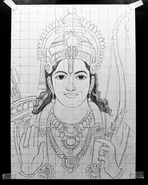 Ram Ji Photo Drawing, Lord Rama Mandala Art, Radha Rani Drawing Easy Sketch, Ram Bhagwan Drawing, Ram Darbar Drawing, Shree Ram Sketch, Ram Ji Sketch, Prabhu Shree Ram, Grid Drawing Ideas