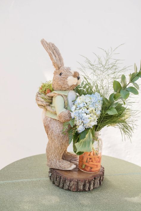 Peter Rabbit Centerpiece, Peter Rabbit Baby Shower Centerpieces, Bunny Baby Shower Centerpieces, Peter Rabbit Baby Shower Ideas Boys, Baby Shower Ideas Centerpieces, Rabbit Baby Shower Ideas, Peter Rabbit Baby Shower Ideas, Bunny Centerpieces, Rabbit Theme Party