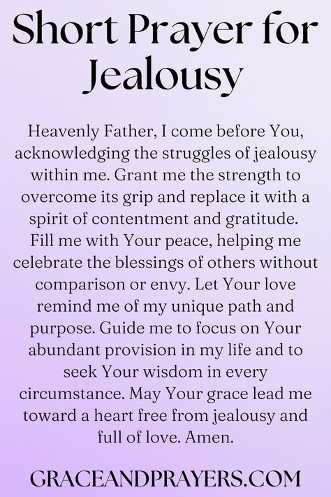 Seeking prayers for jealousy? Then we hope you can use these 6 prayers to explore the feelings of jealousy through God and seek change! Click to read all prayers for jealousy. Prayer Of Hope, Prayers For Jealousy, Prayers For All, Prayers For Confidence, Bible Verses For Jealousy, Jealousy Scripture, Prayer For Jealousy And Envy, Scripture For Jealousy, Scriptures About Jealousy