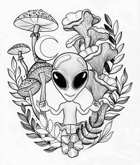 #CoolTattoos #TattooArt #InkMaster #TattooDesigns #InkedUp #TattooLovers #InkInspiration #TattooIdeas #CreativeInk #TattooStyle Mistletoe Tattoo, Goth Symbols, Trippy Alien, Alien Drawings, Trippy Drawings, Mushroom Tattoos, Tattoo Outline Drawing, Alien Tattoo, Tattoo Style Drawings