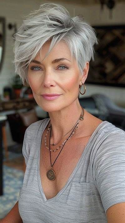 Pin by Karla C. Dulaney on Hairstyles in 2024 | Short silver hair, Messy short hair, Short hair ... Short White Hair With Lowlights, Platinum Bob Hairstyles, Silver Hair With Highlights, Choppy Messy Short Hair, Salt And Pepper Hair Color, Silver Hair Short, White Hair Highlights, Silver Hair Color Short, Wardrobe Checklist