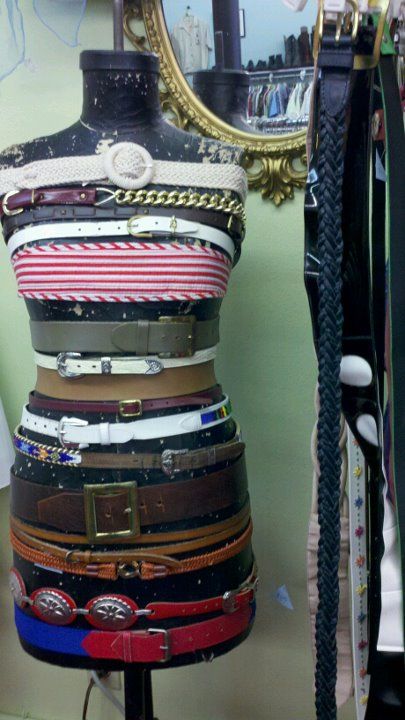 Boutique Belt Display, Consignment Store Displays Resale Shop, How To Display Belts In A Boutique, Cute Clothing Store Interior, Belts Storage Ideas, Consignment Shop Ideas Booth Displays, Vintage Store Displays Boutiques, Belt Storage Ideas Diy, Thrift Store Organization Ideas