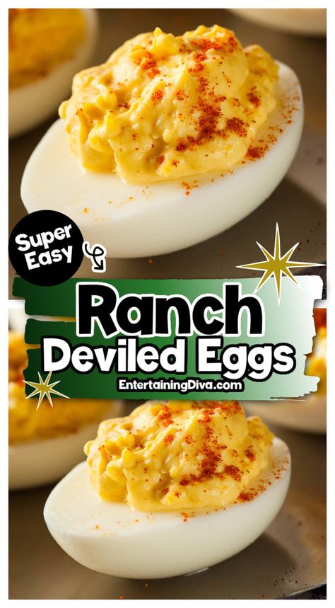 Easy Ranch Deviled Eggs Jello Deviled Eggs, Party Deviled Eggs, Gourmet Deviled Eggs, Ranch Deviled Eggs, Deviled Eggs Recipe Easy, Devilled Eggs Recipe Best, Deviled Eggs Recipe Classic, Deviled Eggs Easy, Jello Shot