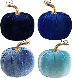 Blue Thanksgiving Decor, Blue And White Fall Decor, Halloween Candy Alternatives, Blue Fall Decor, Candy Alternatives, Wedding Halloween, Artificial Pumpkins, Foam Pumpkins, Wedding Favors Fall