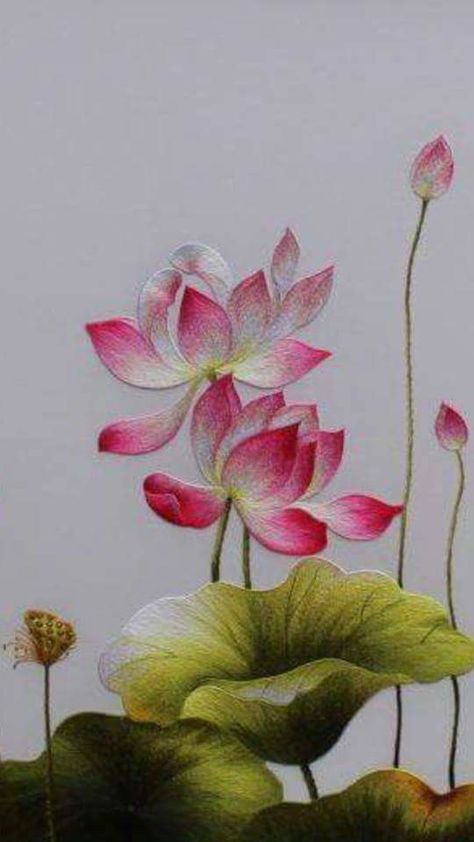 Lotus Embroidery, Silk Thread Embroidery, Machine Embroidery Designs Projects, Peacock Embroidery Designs, Painting Flowers Tutorial, Lotus Flower Art, Iris Painting, Painting On Clothes, Fabric Painting Techniques